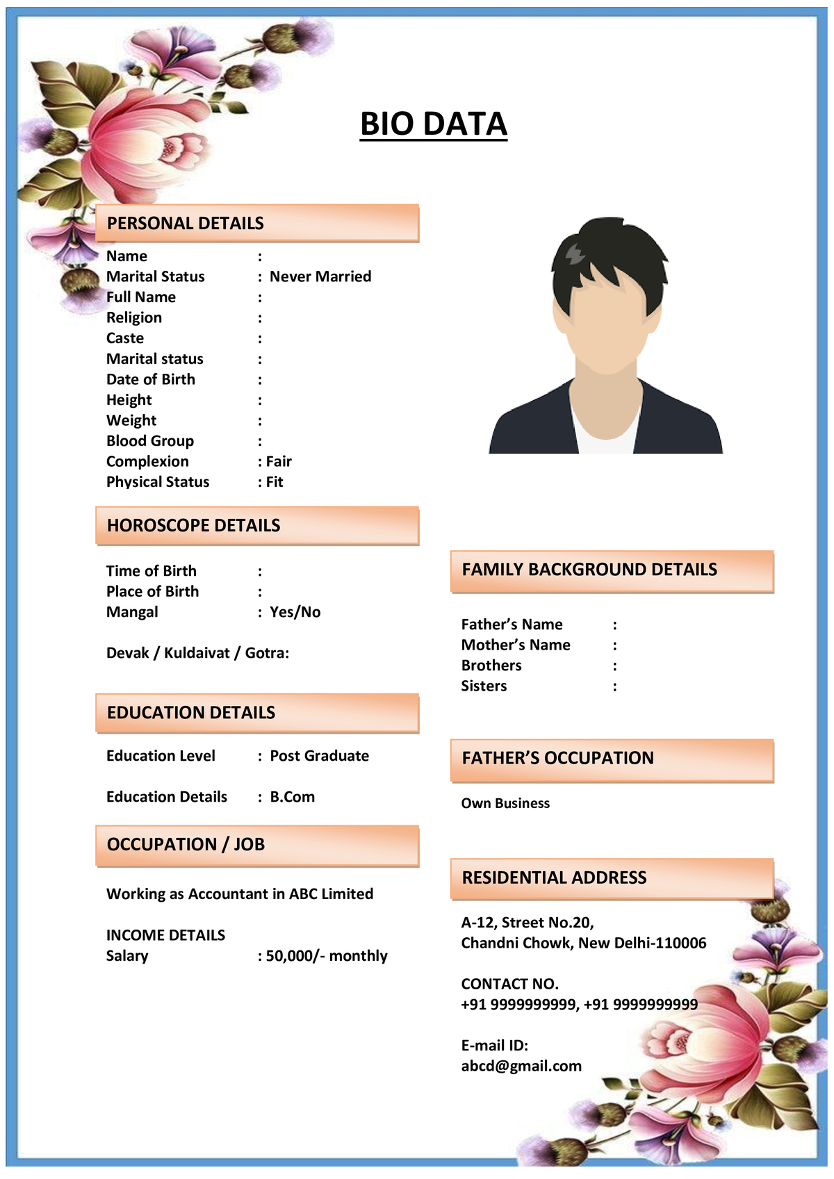Marriage Biodata with Family Tree Format