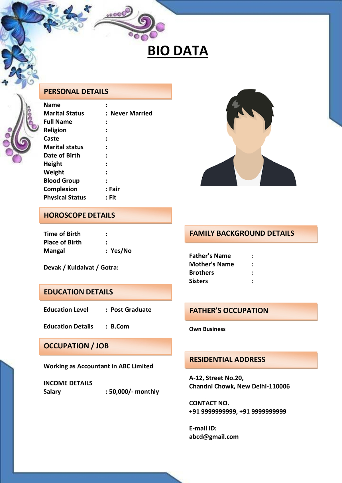 Marriage Biodata with Favorite Quote