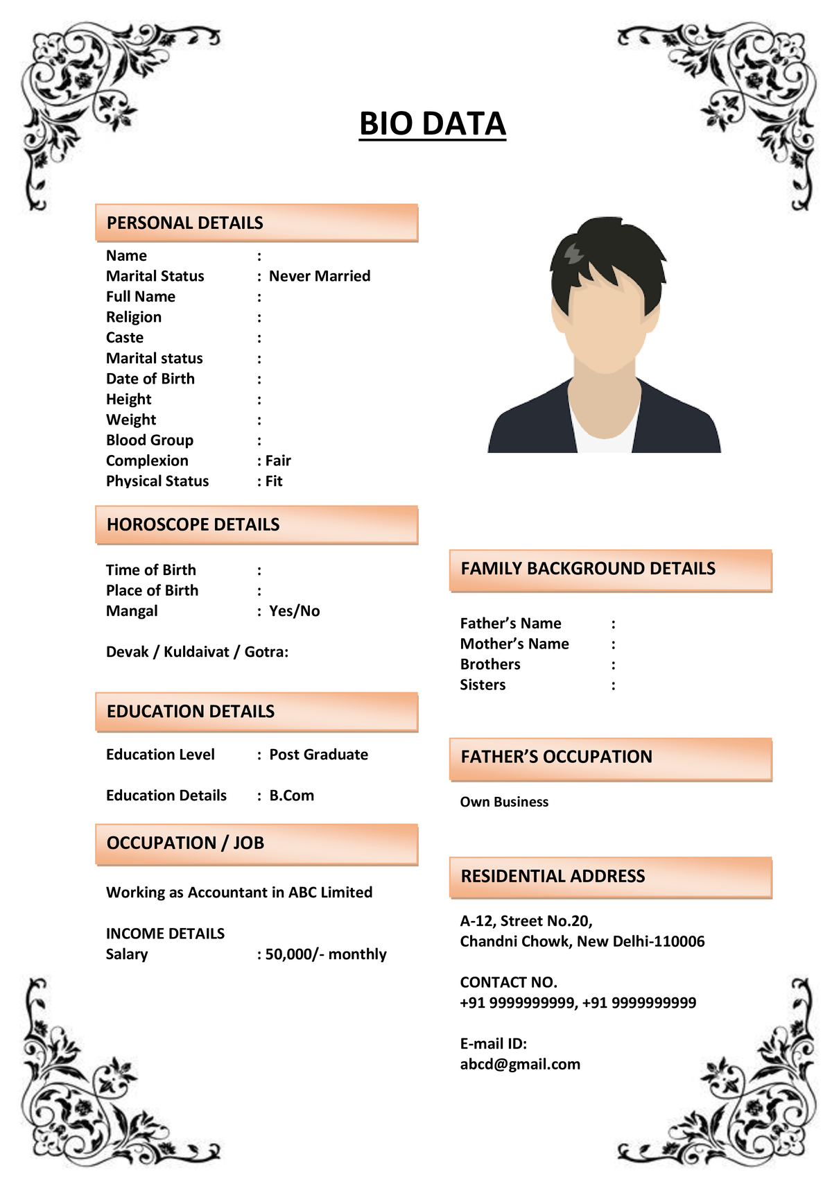 Marriage Biodata with Marriage Preferences