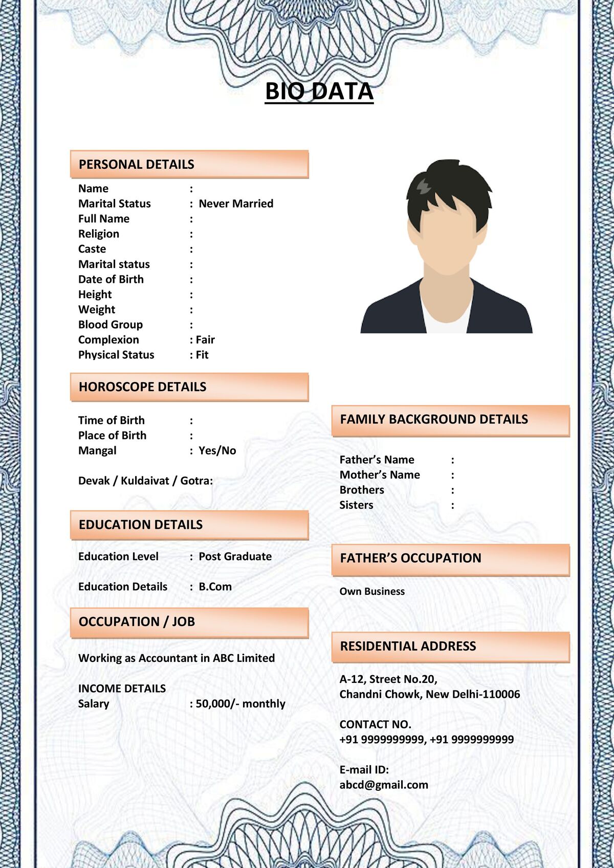 Marriage Biodata with Minimal Design