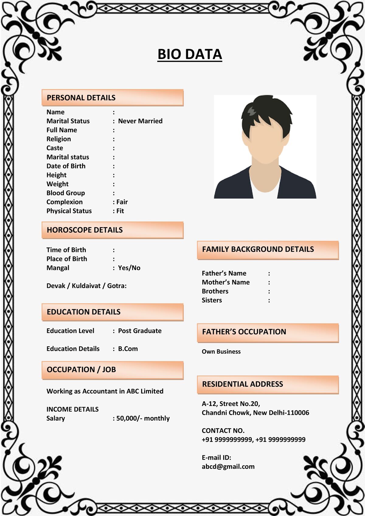Marriage Biodata with Personal Motto