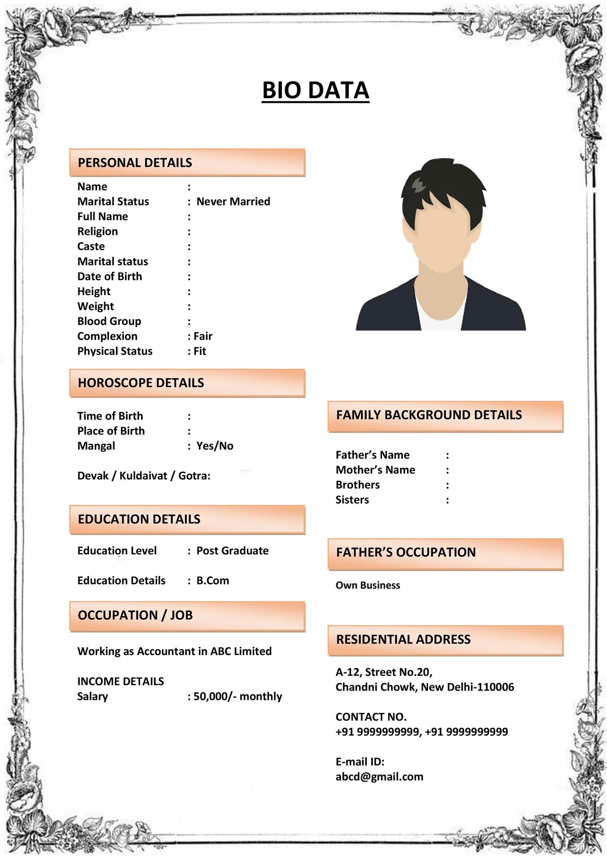 Marriage Biodata with Quote from Parents