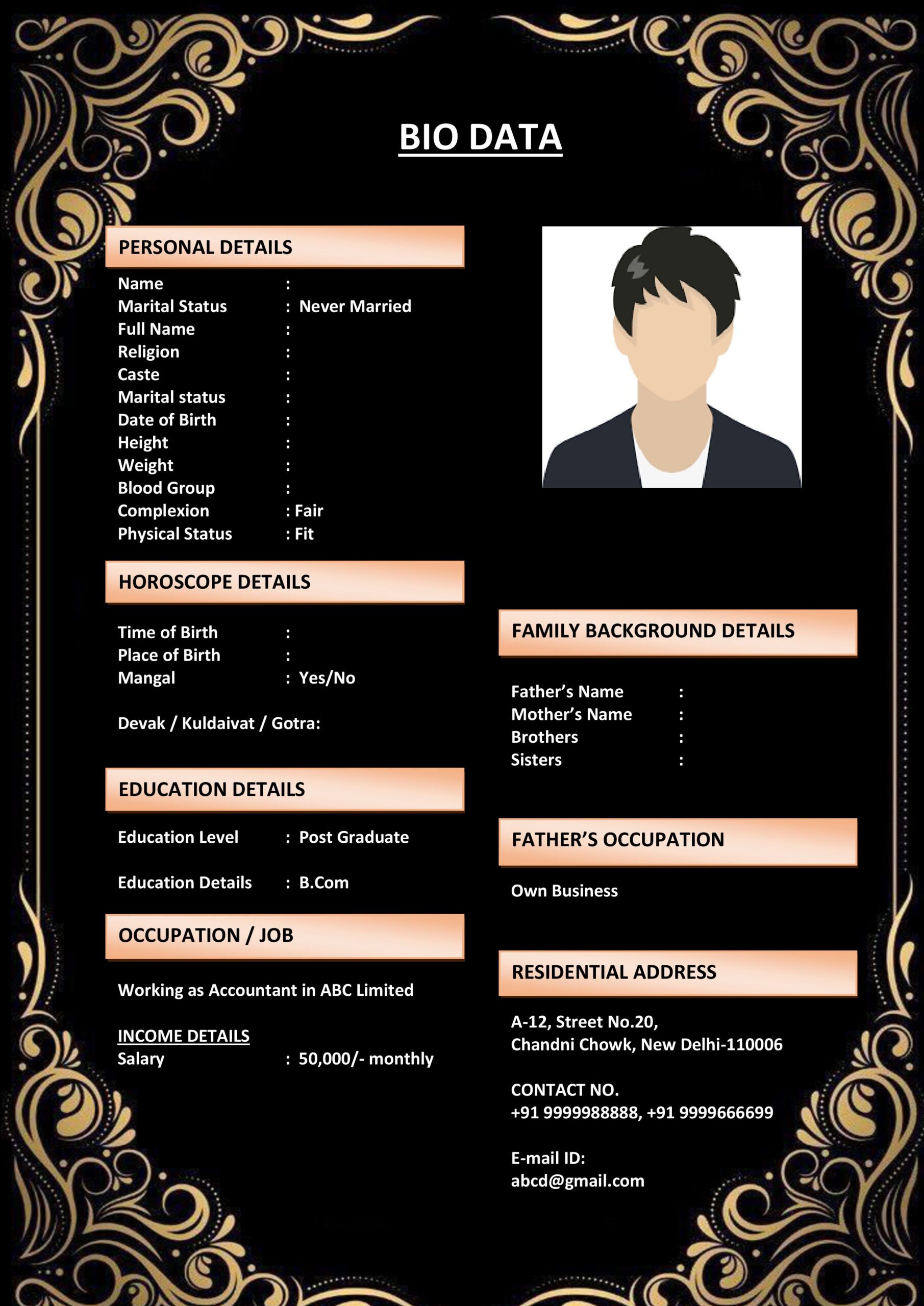 Marriage Biodata with Signature Space