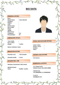 Marriage Biodata with Signature of Parents (Download Word .docx)