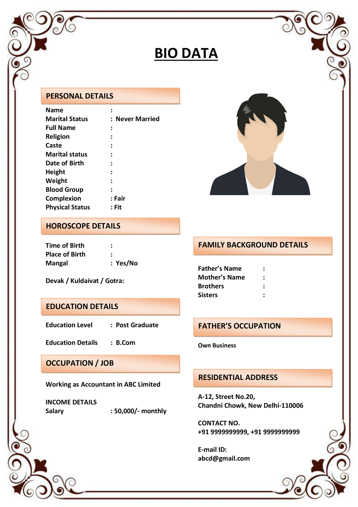 Marriage Biodata with Skill Highlights