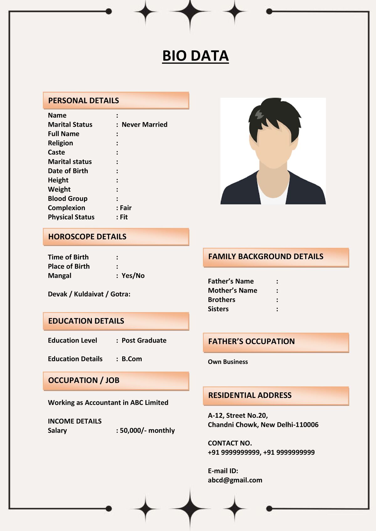 Marriage Biodata with Travel Preferences
