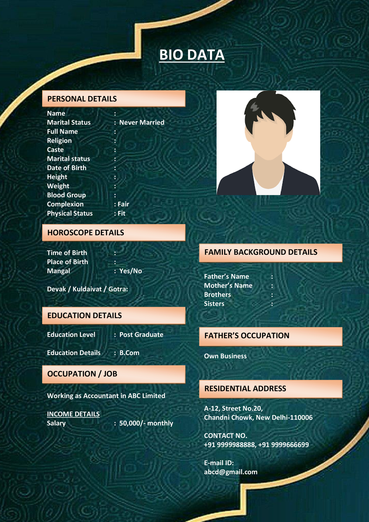 Marriage Resume Format for Matrimonial Profile