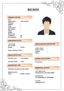 Marriage Resume for Bank Employee (Download Word .docx)