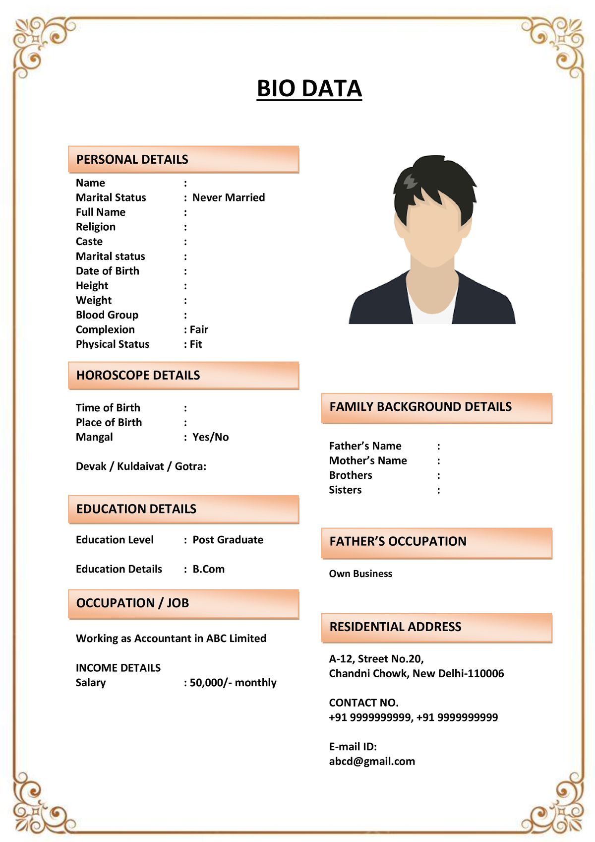 Marriage Resume for Defence Background Family