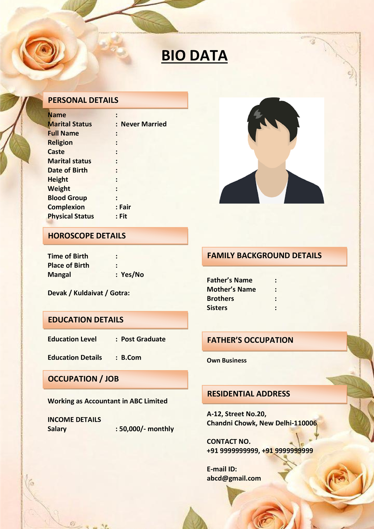 Marriage Resume for Fashion Industry