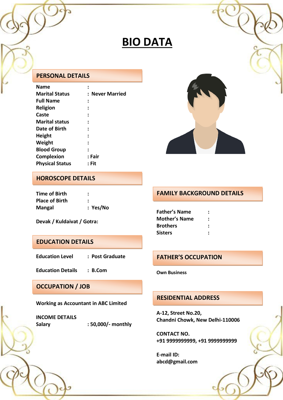 Marriage Resume for Financial Sector Professionals