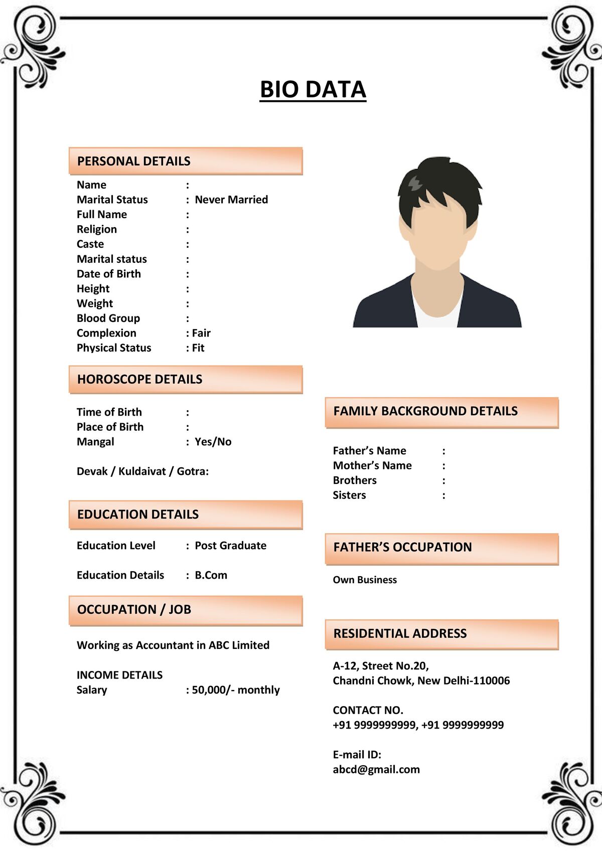 Marriage Resume for Freelancers