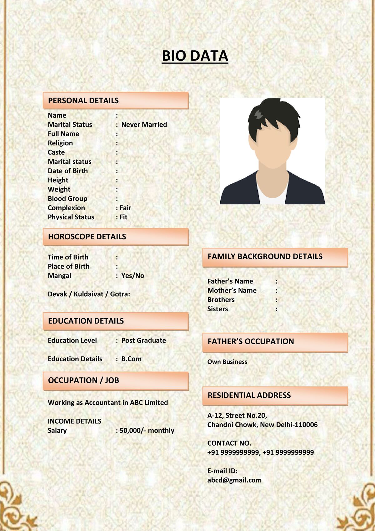 Marriage Resume for Government Employee