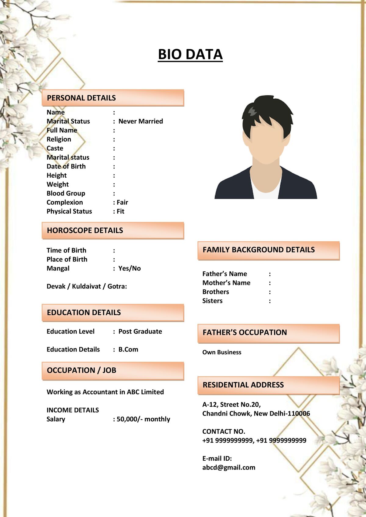 Marriage Resume for IT Professionals