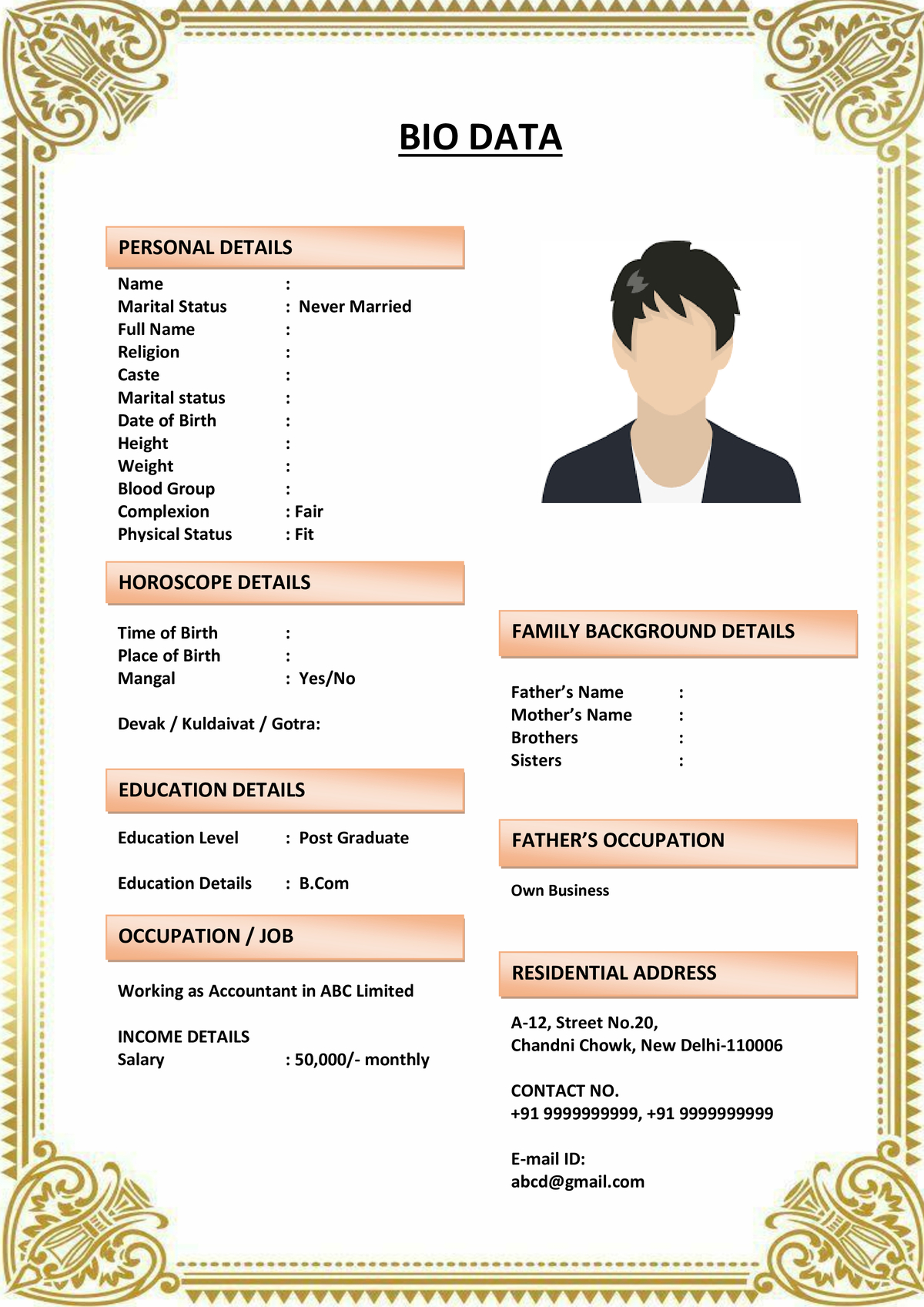 Marriage Resume with Awards and Achievements