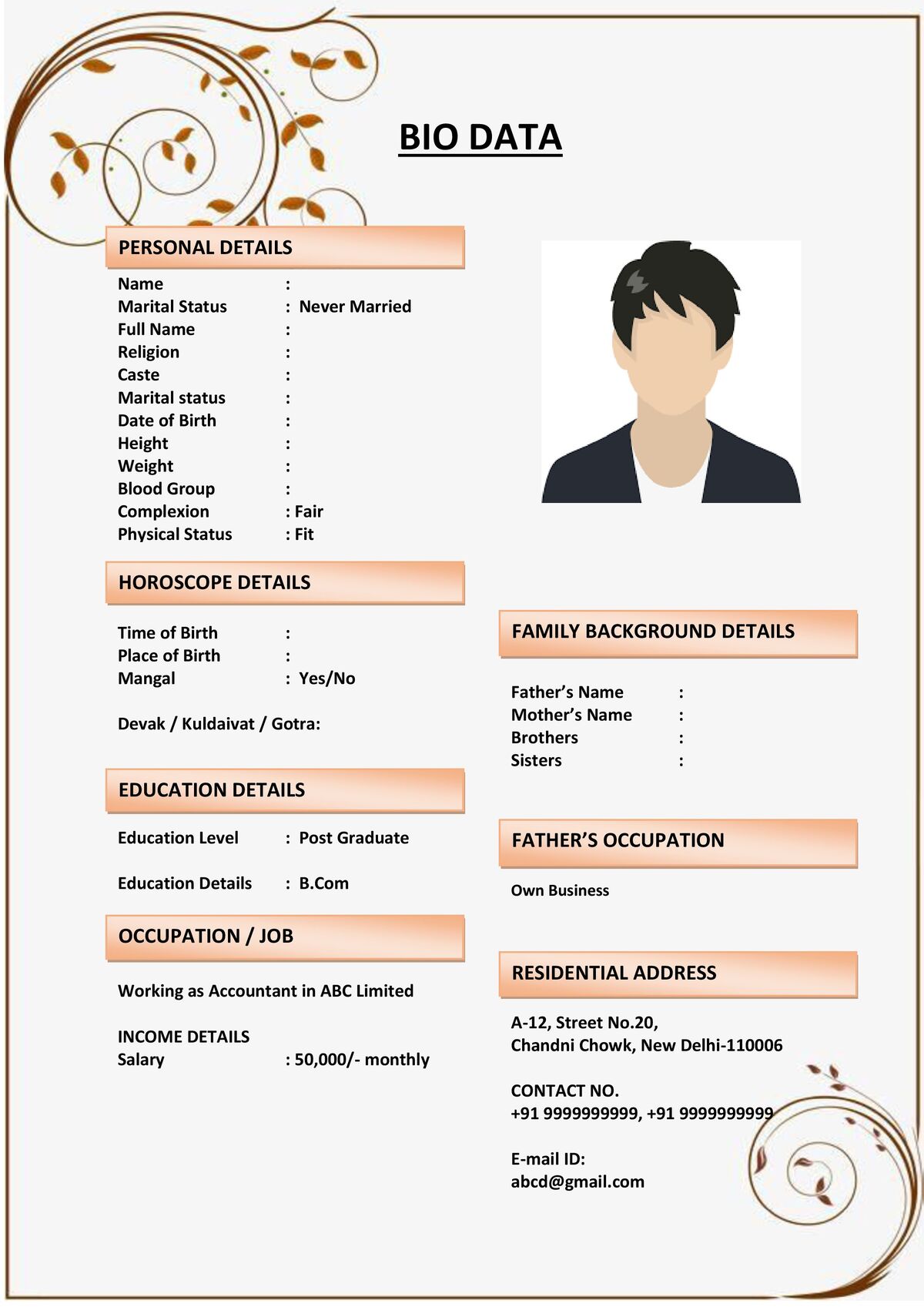 Marriage Resume with Career Vision Statement