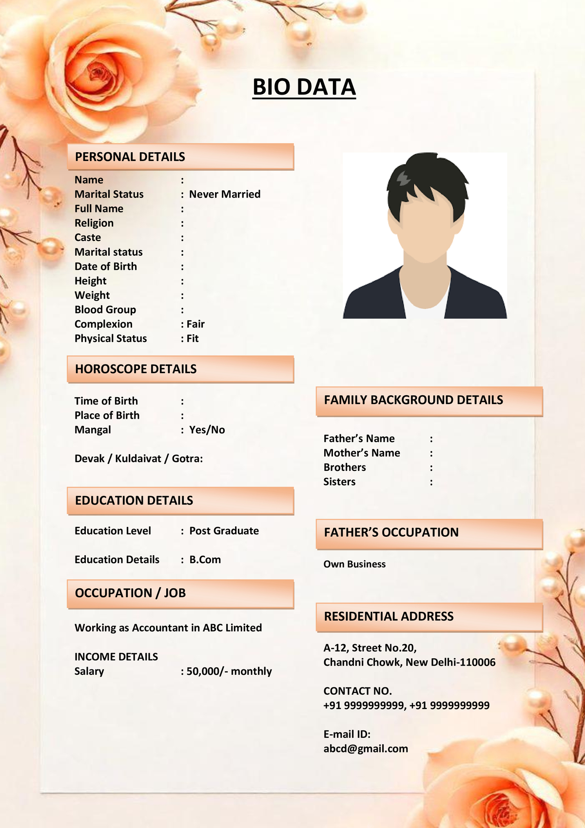 Marriage Resume with Editable Barcode