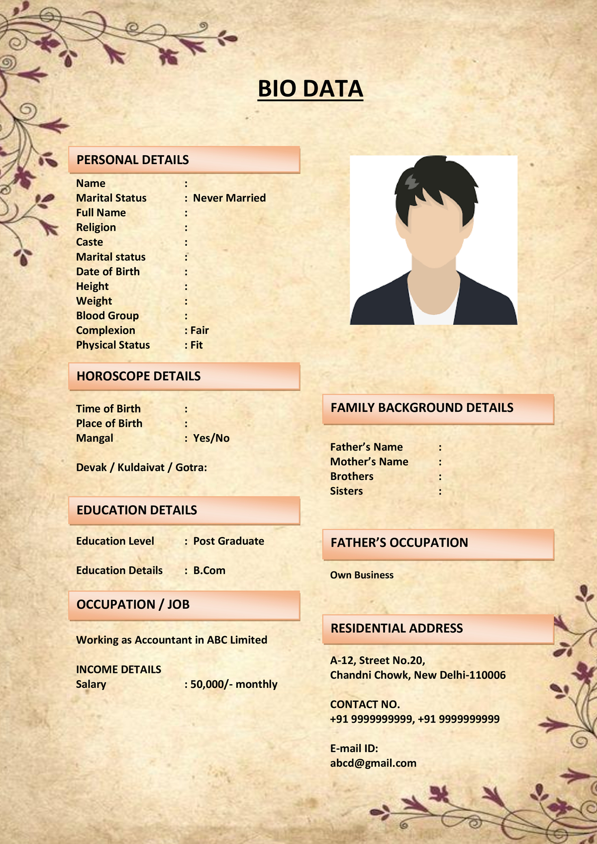 Marriage Resume with Editable Color Themes