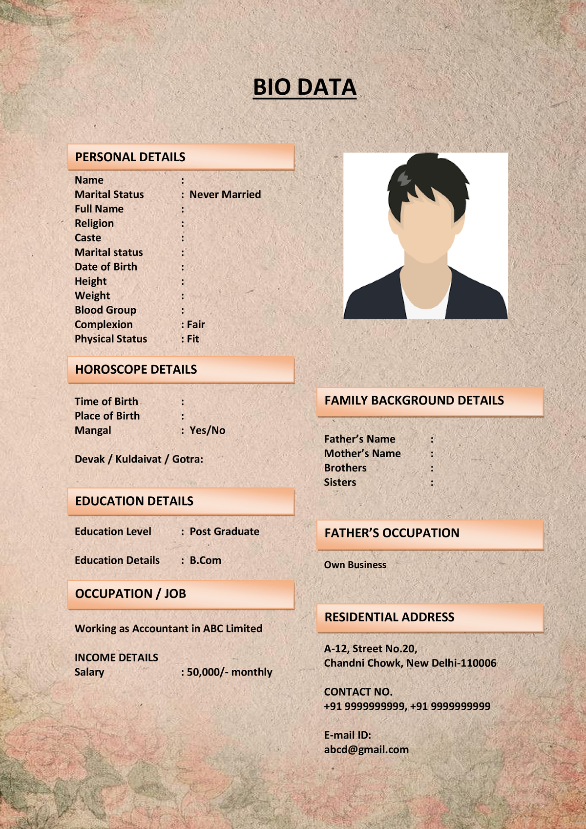 Marriage Resume with Editable Profile Tagline