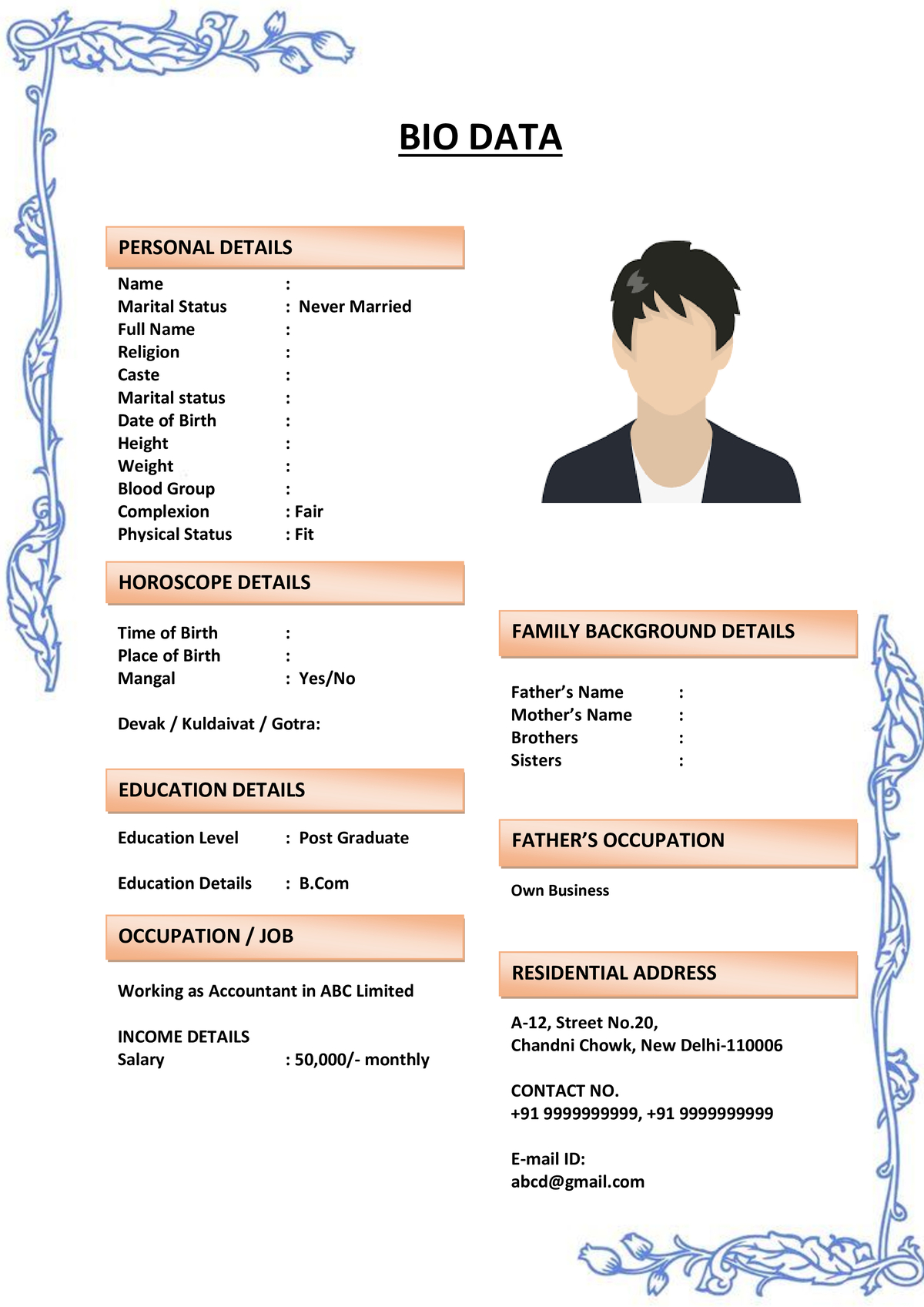 Marriage Resume with Editable Section Dividers