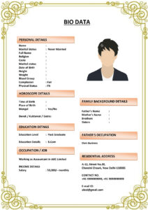 Marriage Resume with Festival Interests (Download Word .docx)