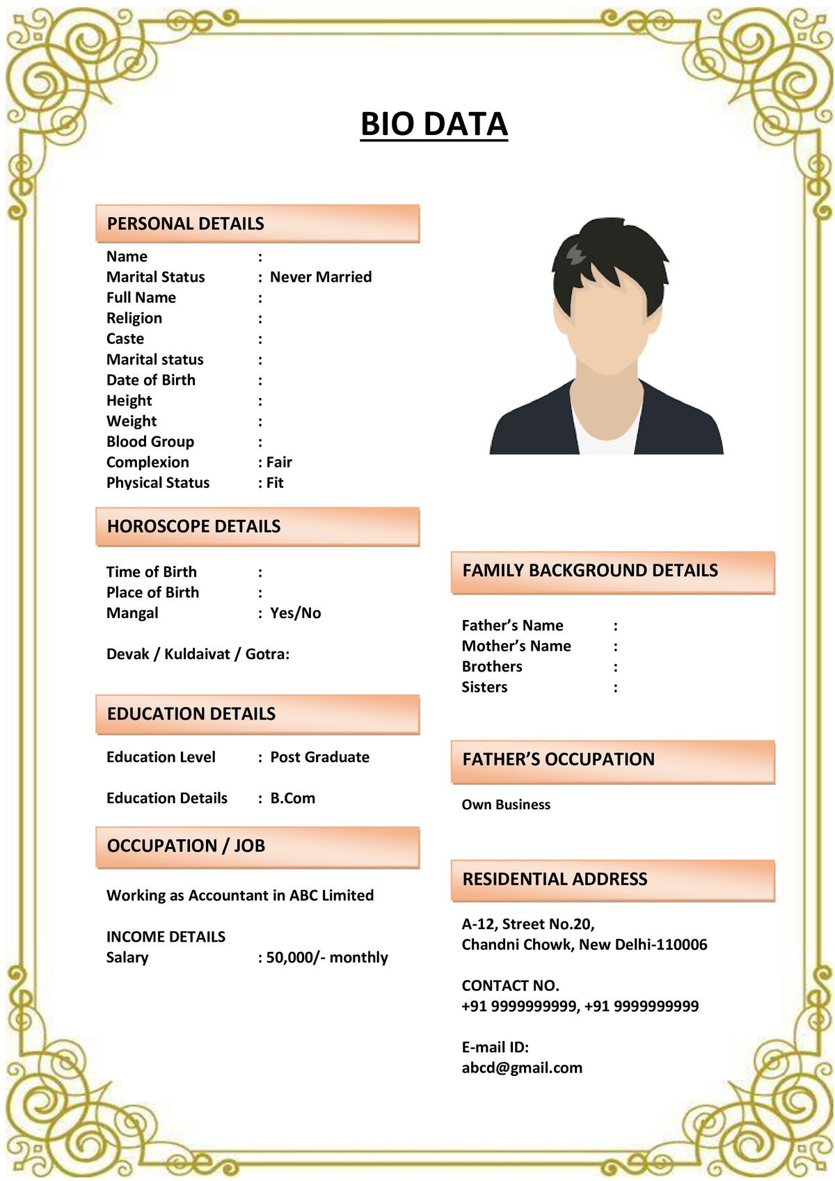 Marriage Resume with Festival Interests