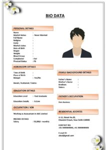 Marriage Resume with Income & Assets Info (Download Word .docx)
