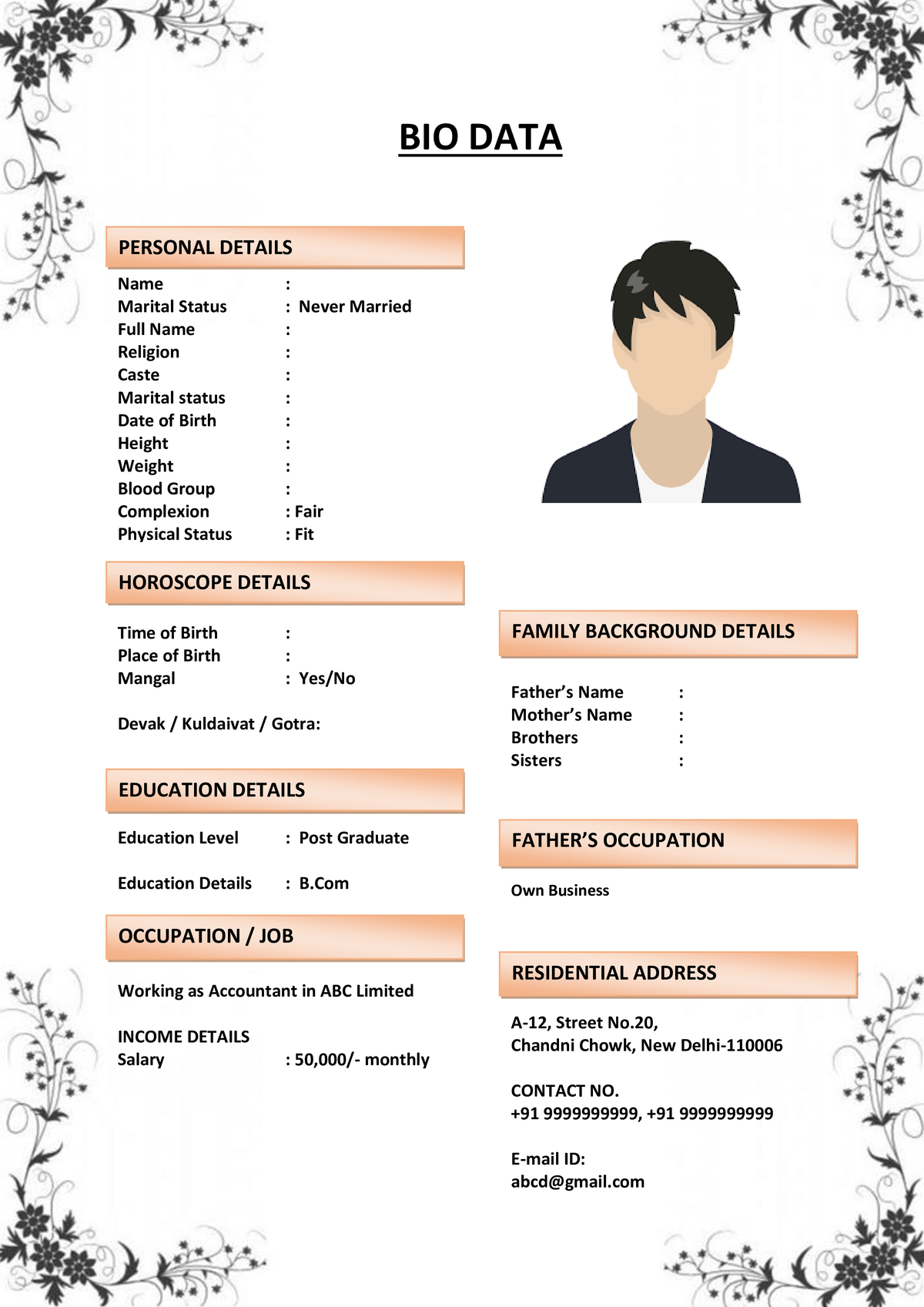 Marriage Resume with Language Proficiency
