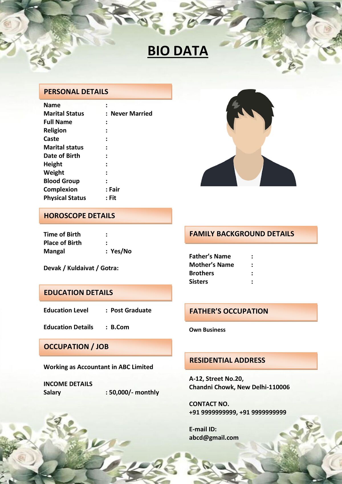 Marriage Resume with Mission Statement