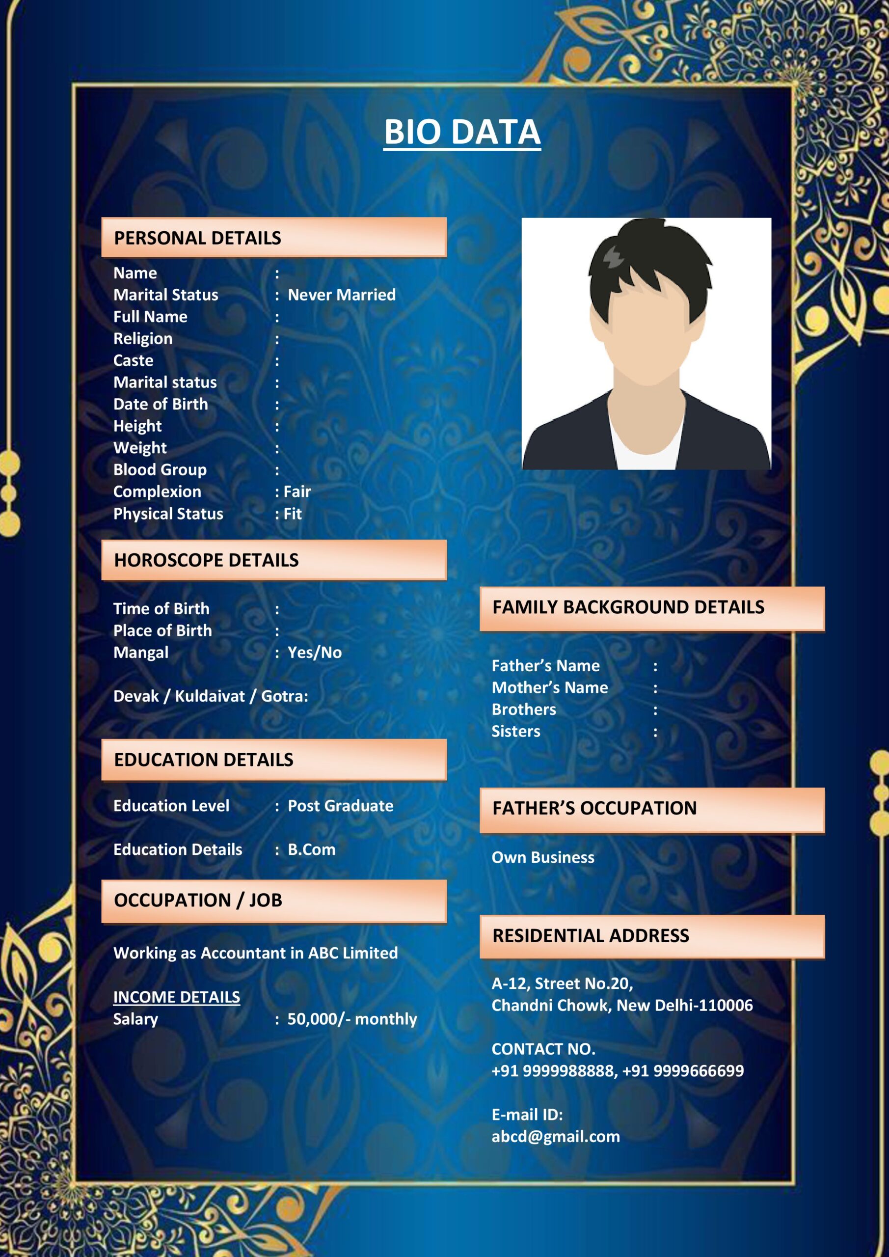 Matrimonial Resume with Cover Page