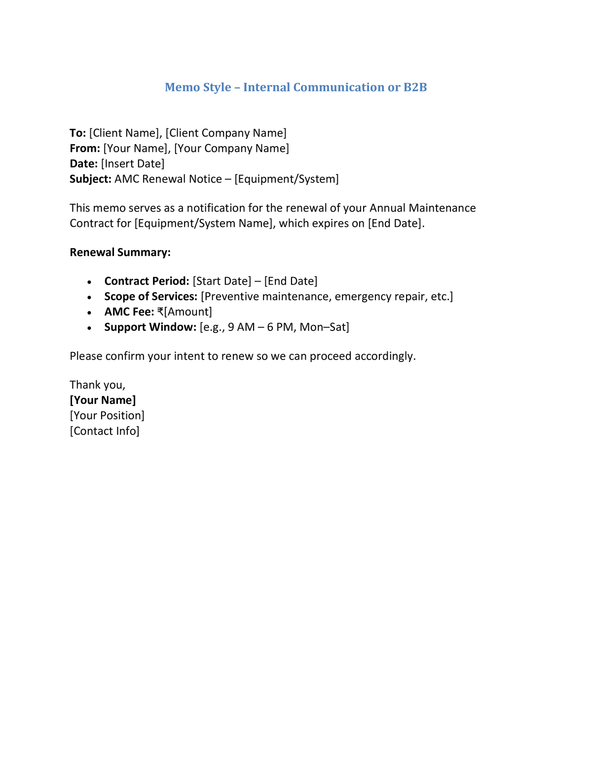 Memo Style – Internal Communication or B2B