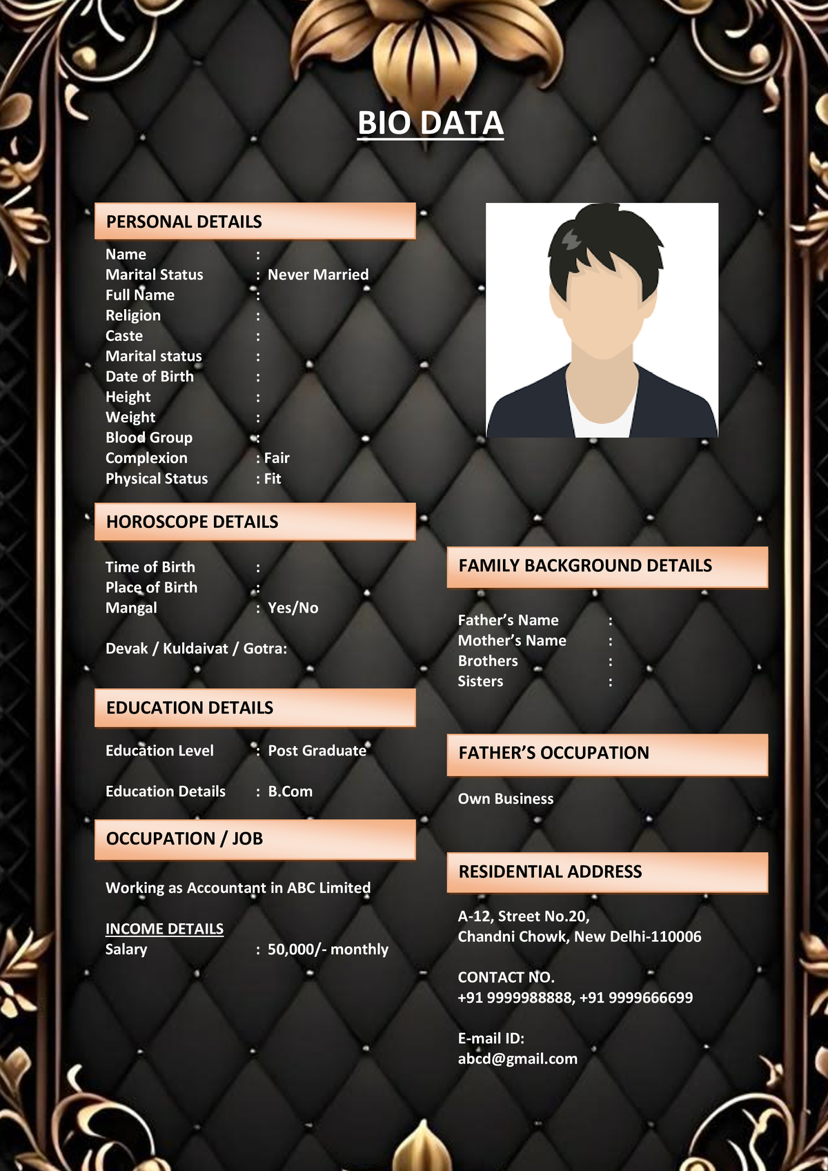 Modern Biodata for Marriage in Word Format