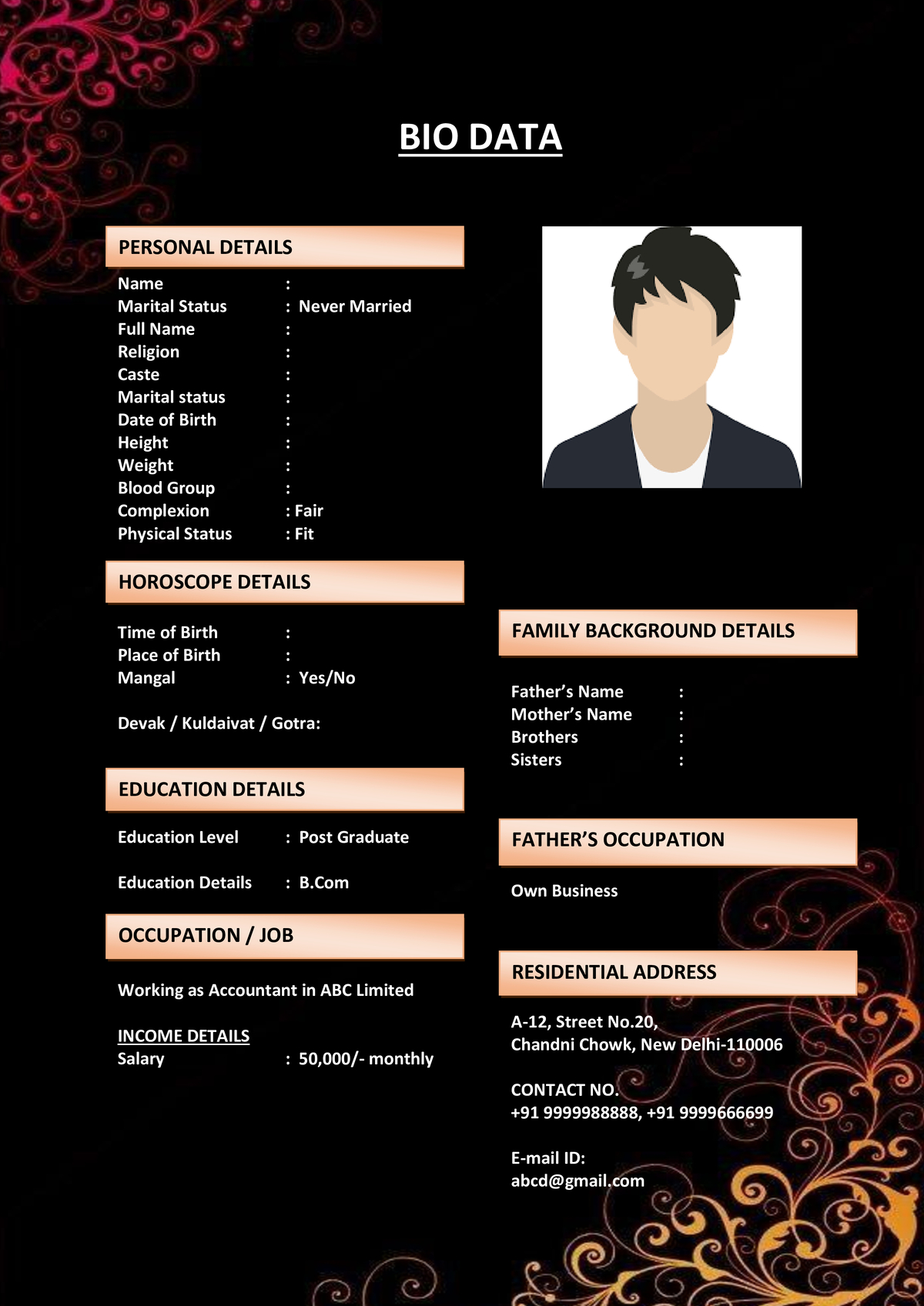 NRI Marriage Biodata Format in Word