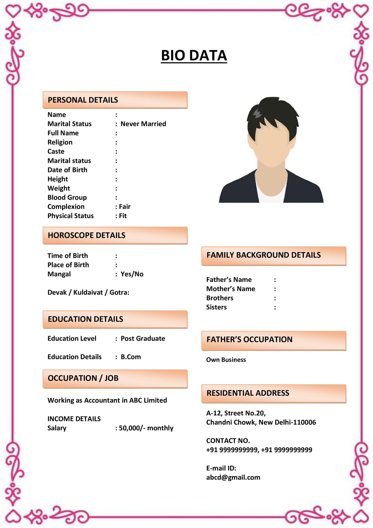Personalized Marriage Biodata Layout