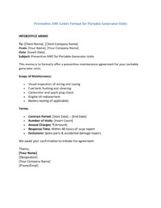 AMC Letter Format for Generator Maintenance (5 Templates) Download in Word (.docx)