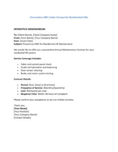 AMC Letter Format for Elevator/Lift (5 Templates) Download in Word (.docx)