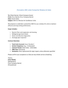 AMC Letter Format for Air Conditioner (5 Templates) Download in Word (.docx)