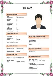 Printable Marriage Biodata in Color (Download Word .docx)