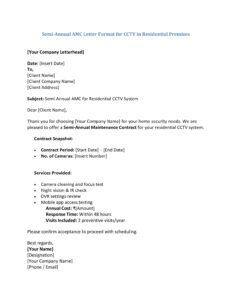 AMC Letter Format for CCTV Camera (5 Templates) Download in Word (.docx)
