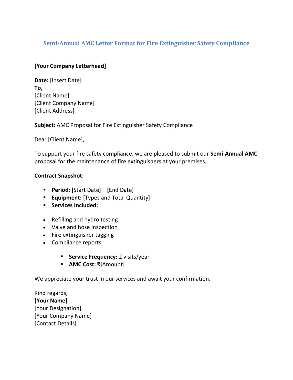 Semi-Annual AMC Letter Format for Fire Extinguisher Safety Compliance