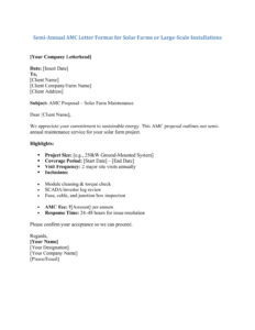 AMC Letter Format for Solar Panel System (5 Templates) Download in Word (.docx)
