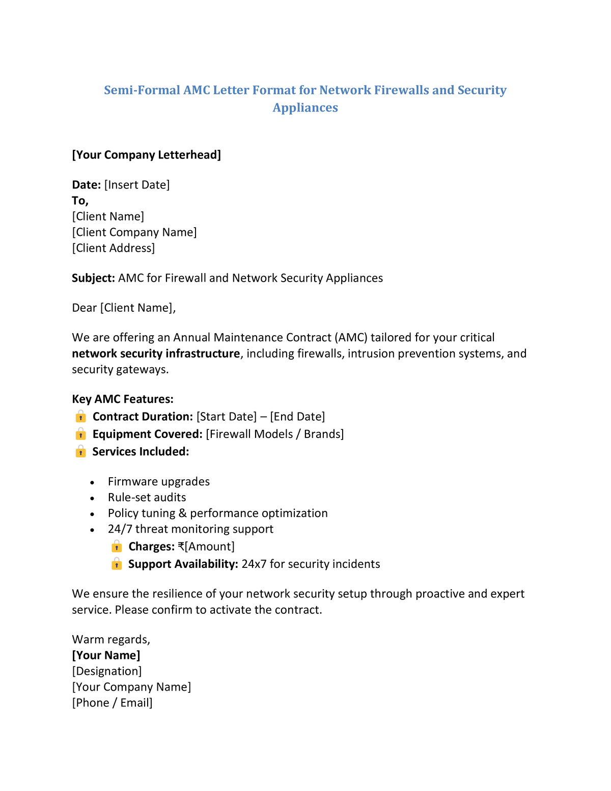 Semi-Formal AMC Letter Format for Network Firewalls and Security Appliances