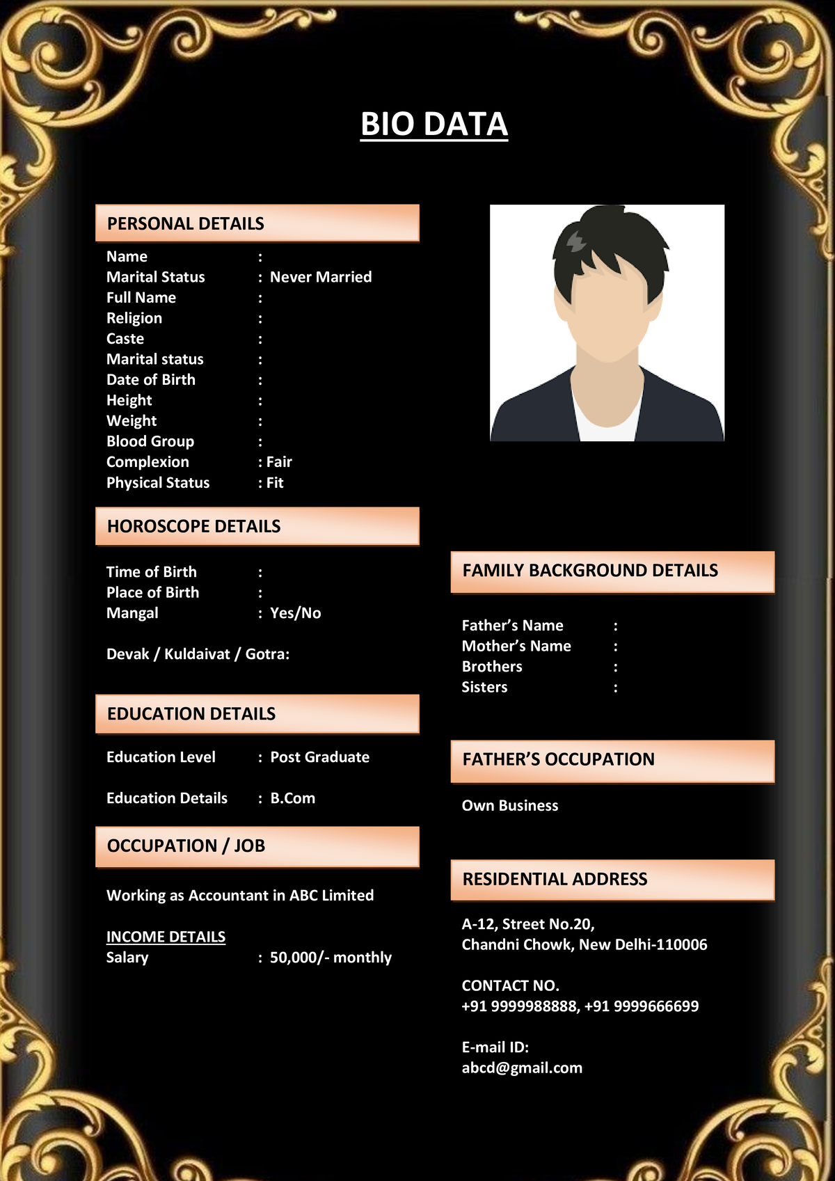 Short Marriage Biodata Format in Word