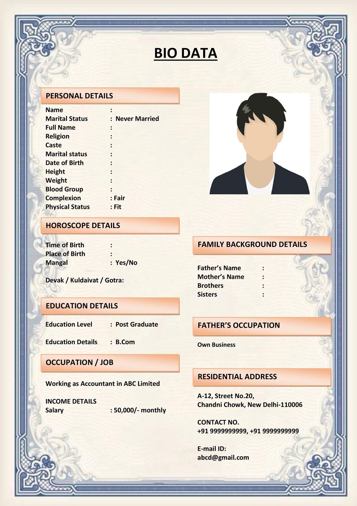 Short and Sweet Marriage Biodata