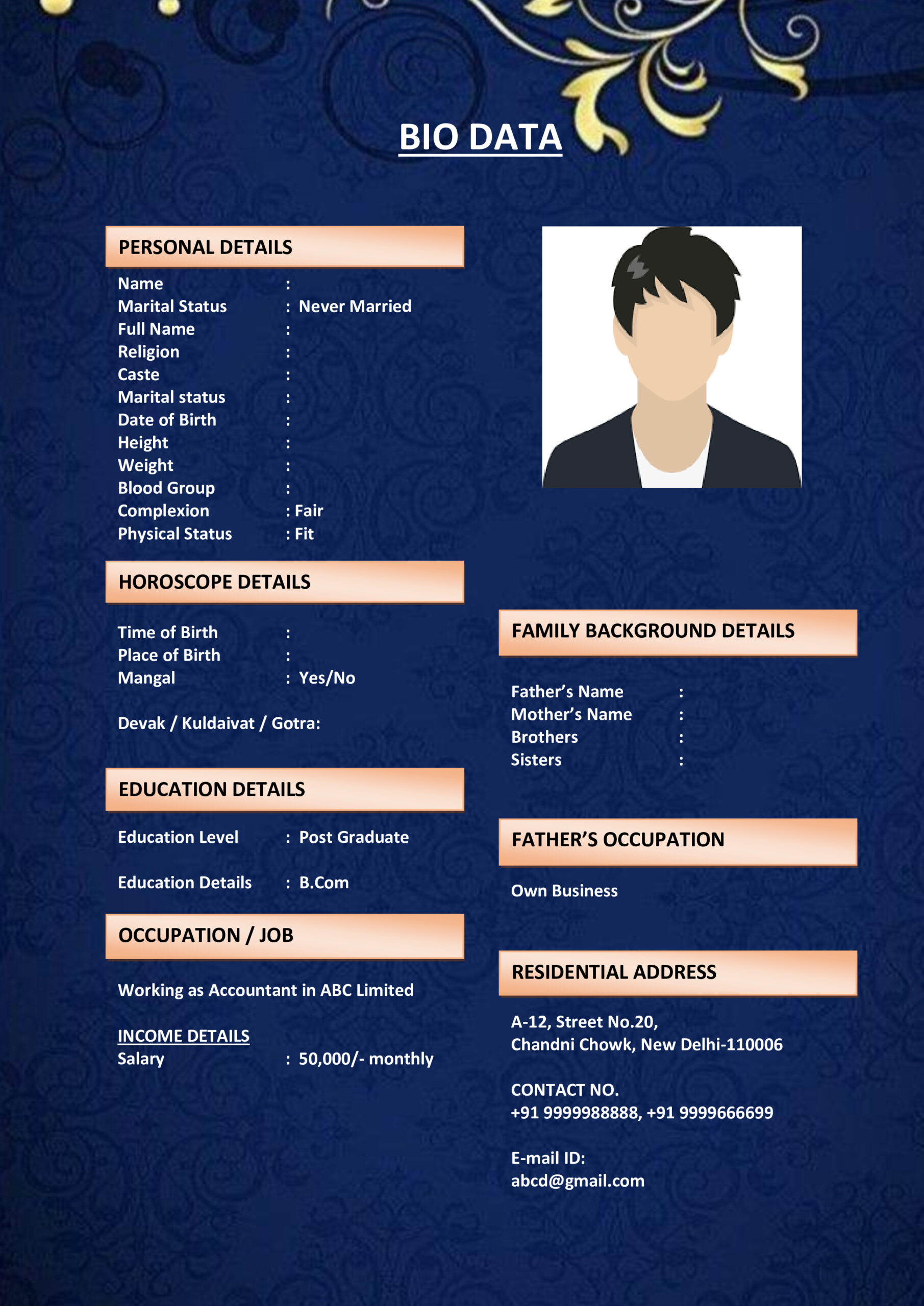 Simple Marriage Biodata Format