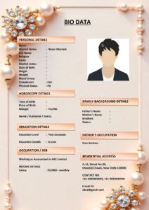 Simple Marriage Biodata in Black & White (Download Word .docx)