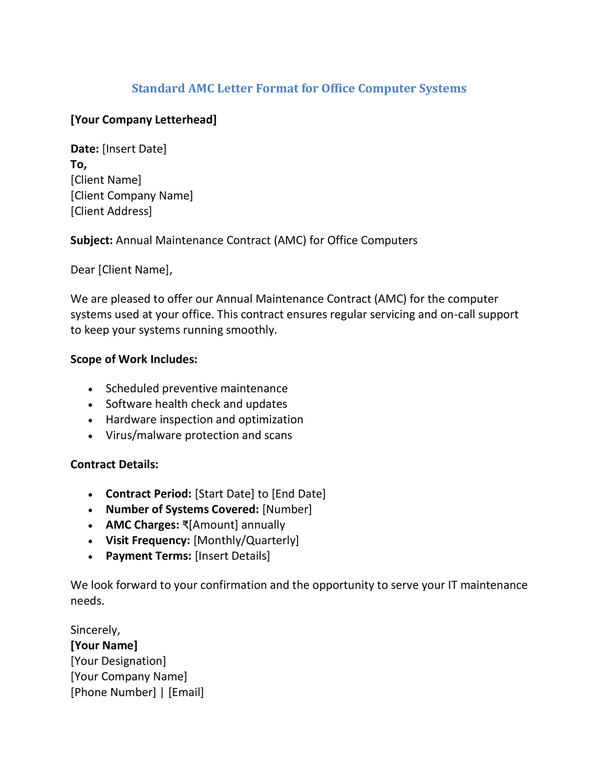 Standard AMC Letter Format for Office Computer Systems