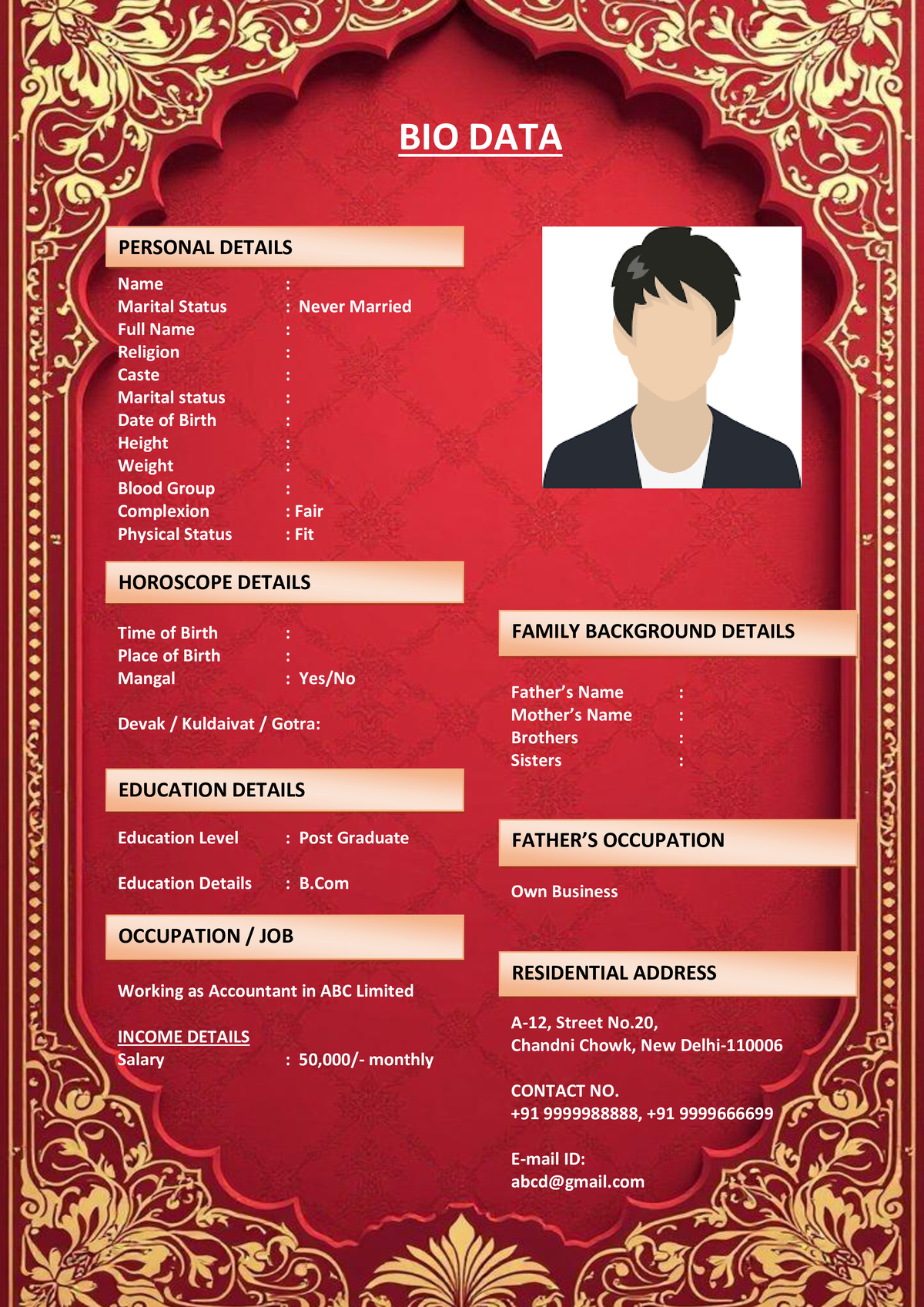 Tamil Marriage Biodata Format in Word