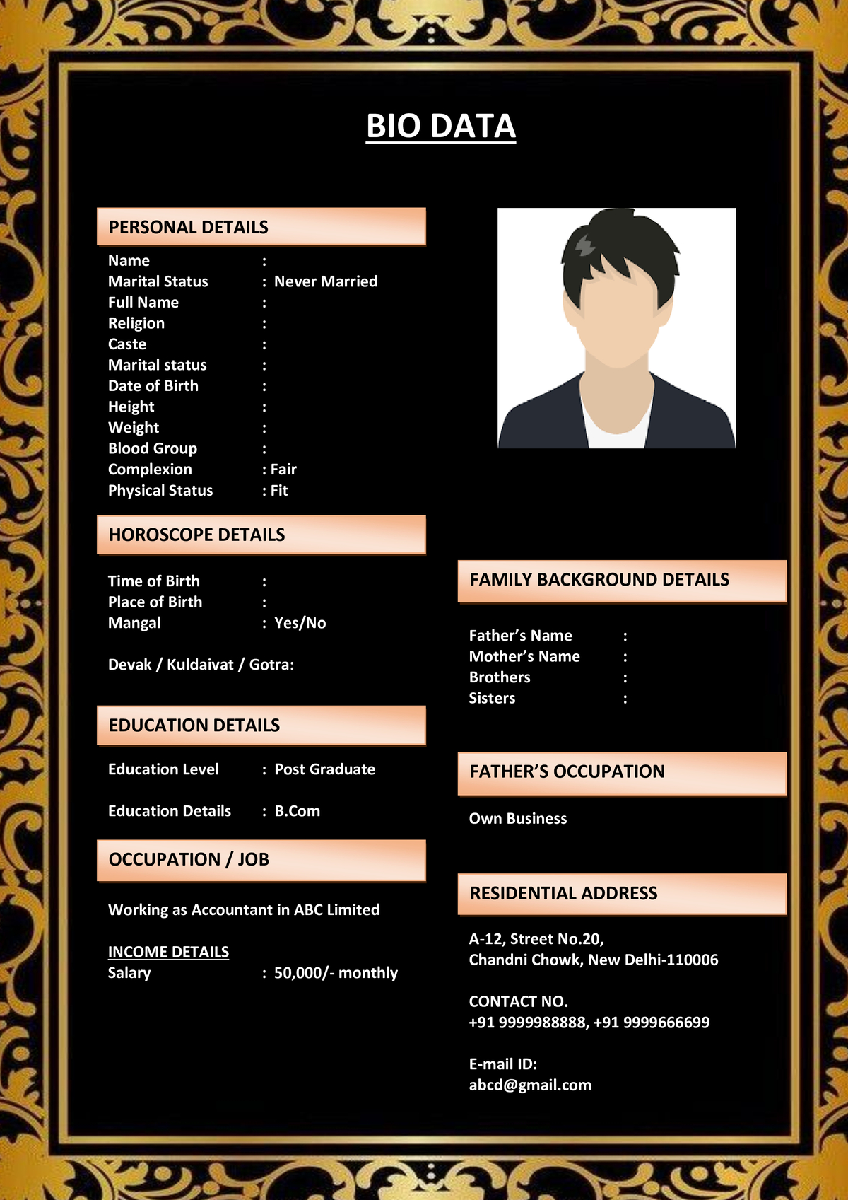 Telugu Marriage Biodata Template