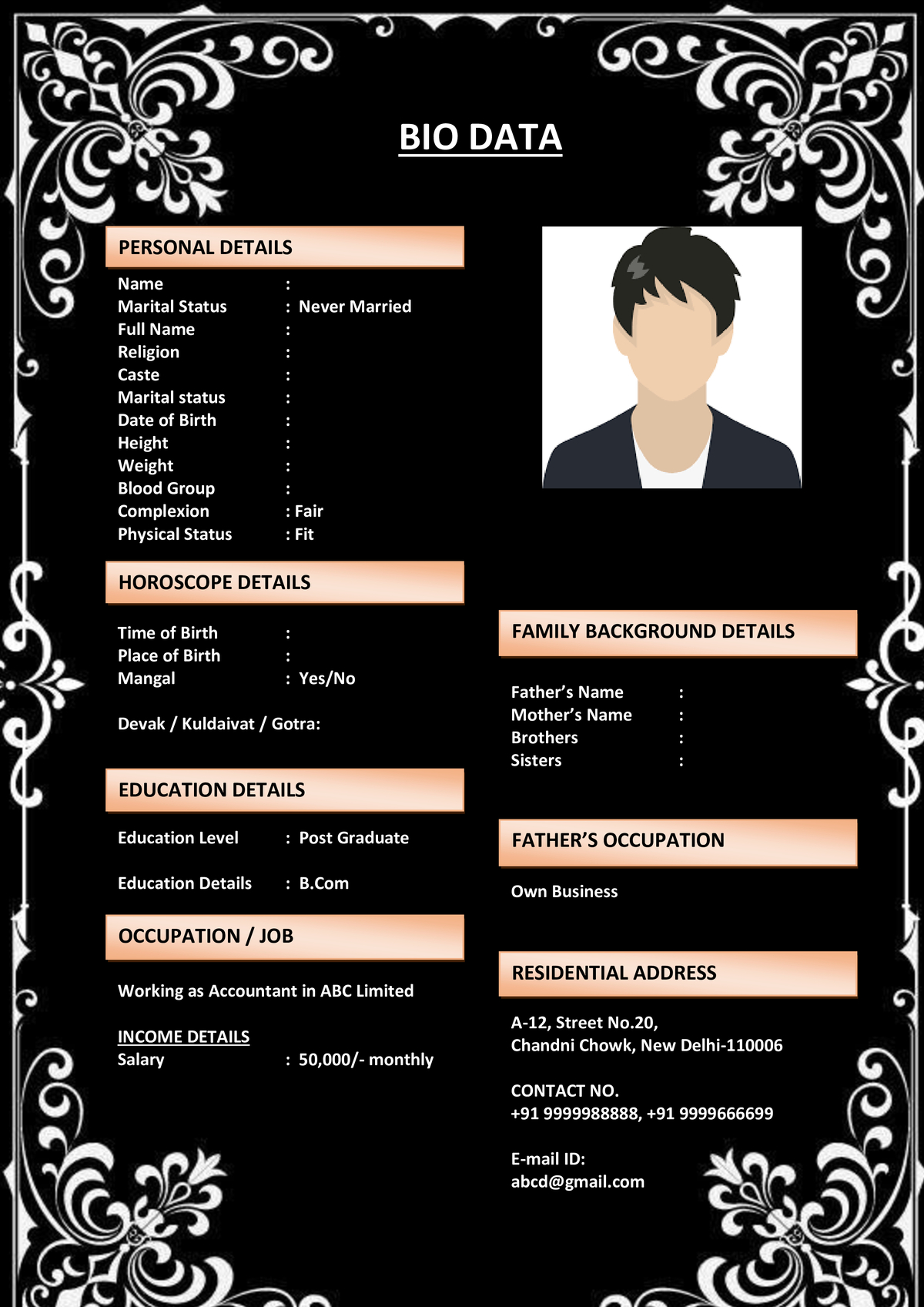 Unique Biodata Design for Marriage